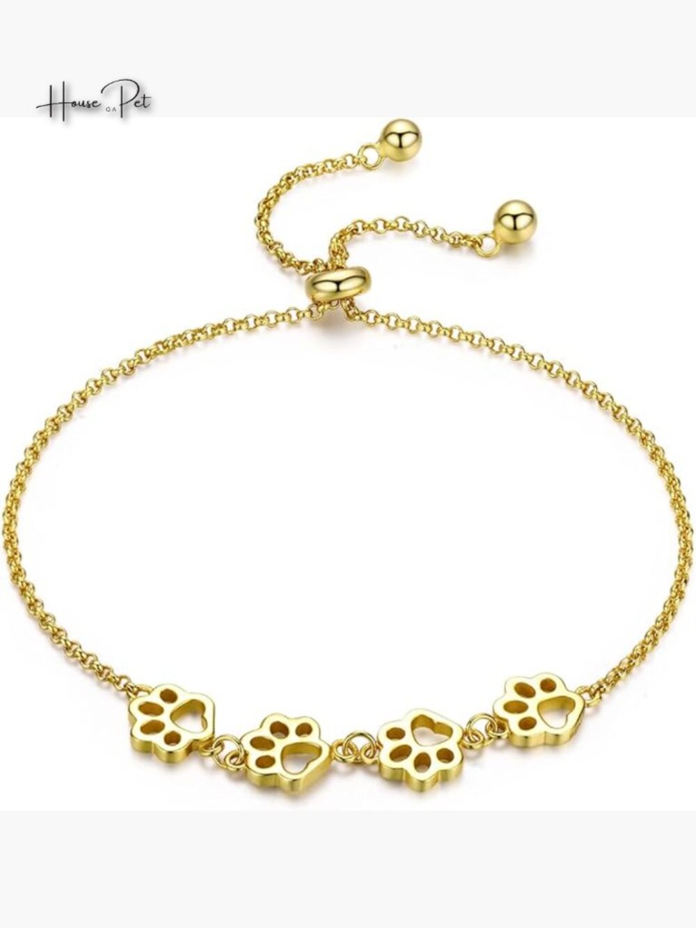 925 Sterling Silver Adjustable Paw Print Charm Bracelet for Pet Lovers